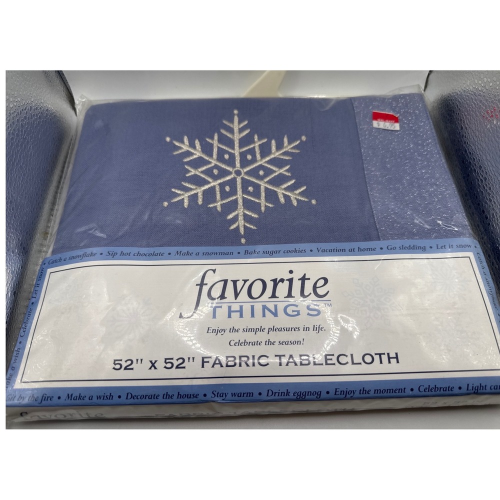 Favorite Things Blue Snowflake Embroidered Square Tablecloth 52x52 Lurex WTX22